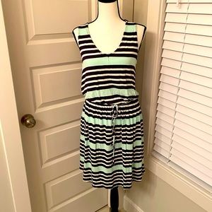 Merona || Navy/white/ sea foam green striped sleeveless v-neck t-shirt dress